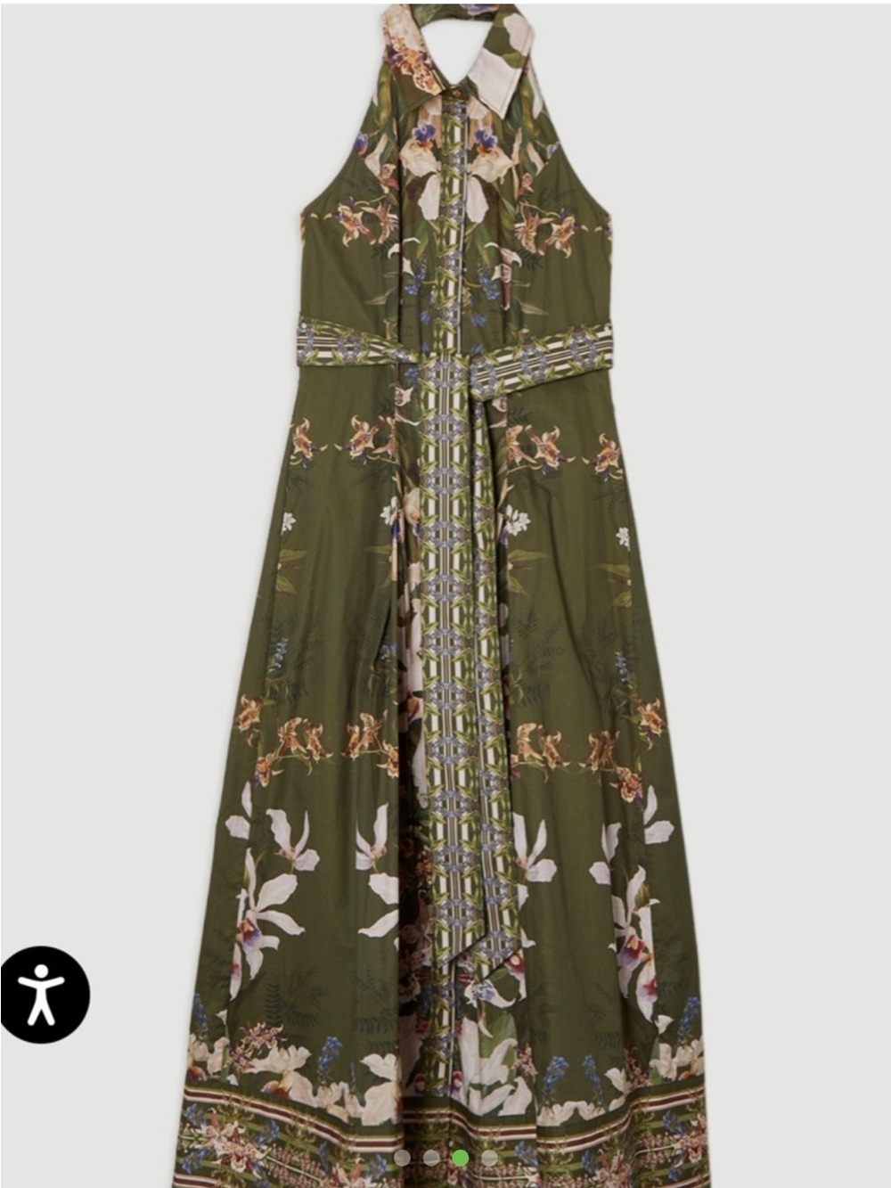 Karen Millen Olive Green Floral Halter Maxi Dress